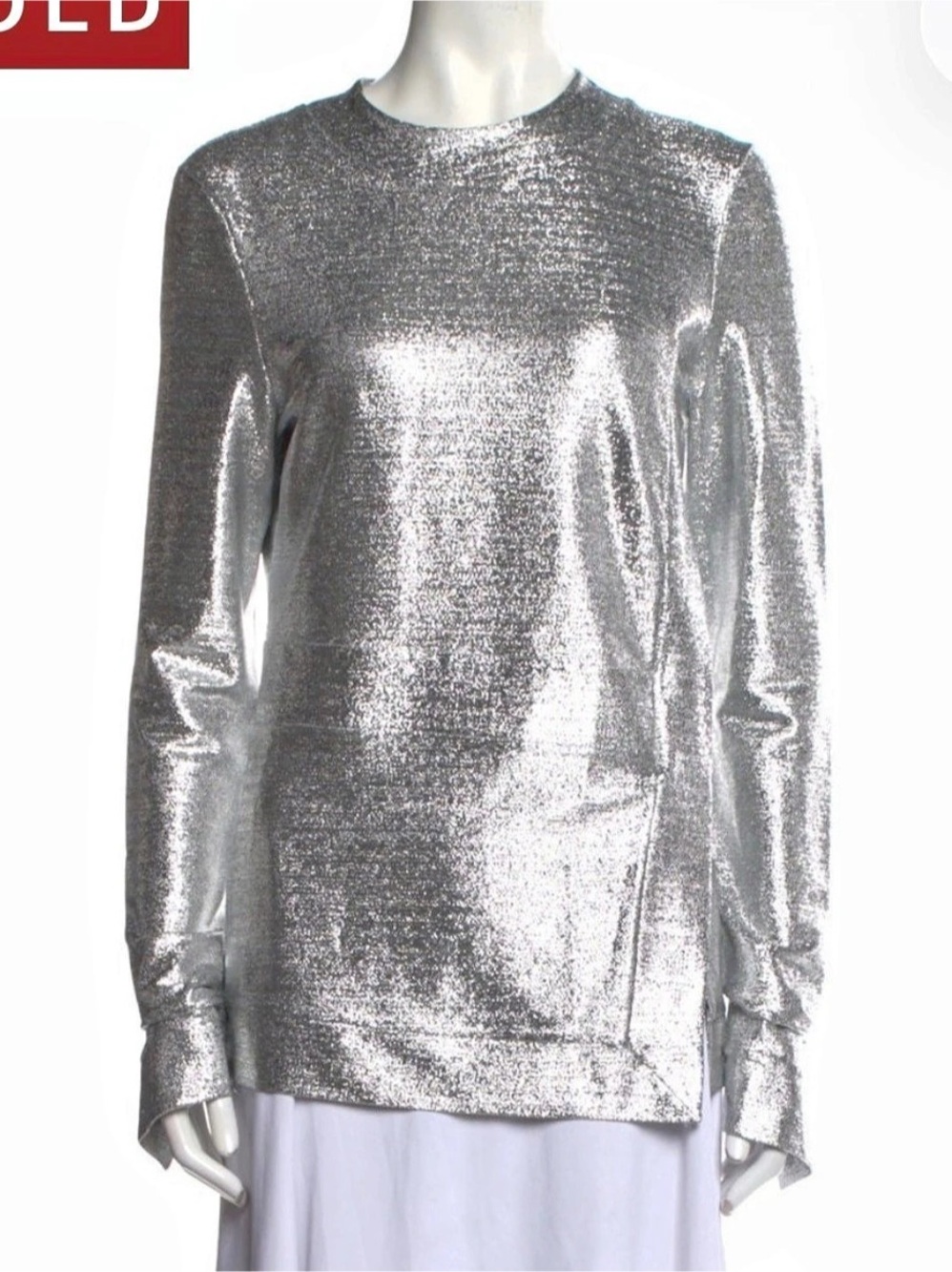 Paco Rabanne Drapé Pression Metallic Long Sleeve Top Metallic Silver Long Sleeve